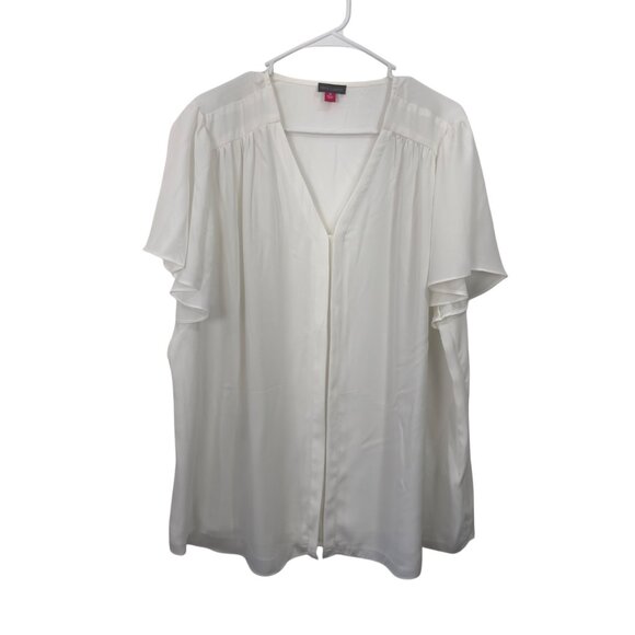 Vince Camuto Womens White V-Neck Blouse With Flutter Sleeves Size 3X Polyester - Picture 9 of 13